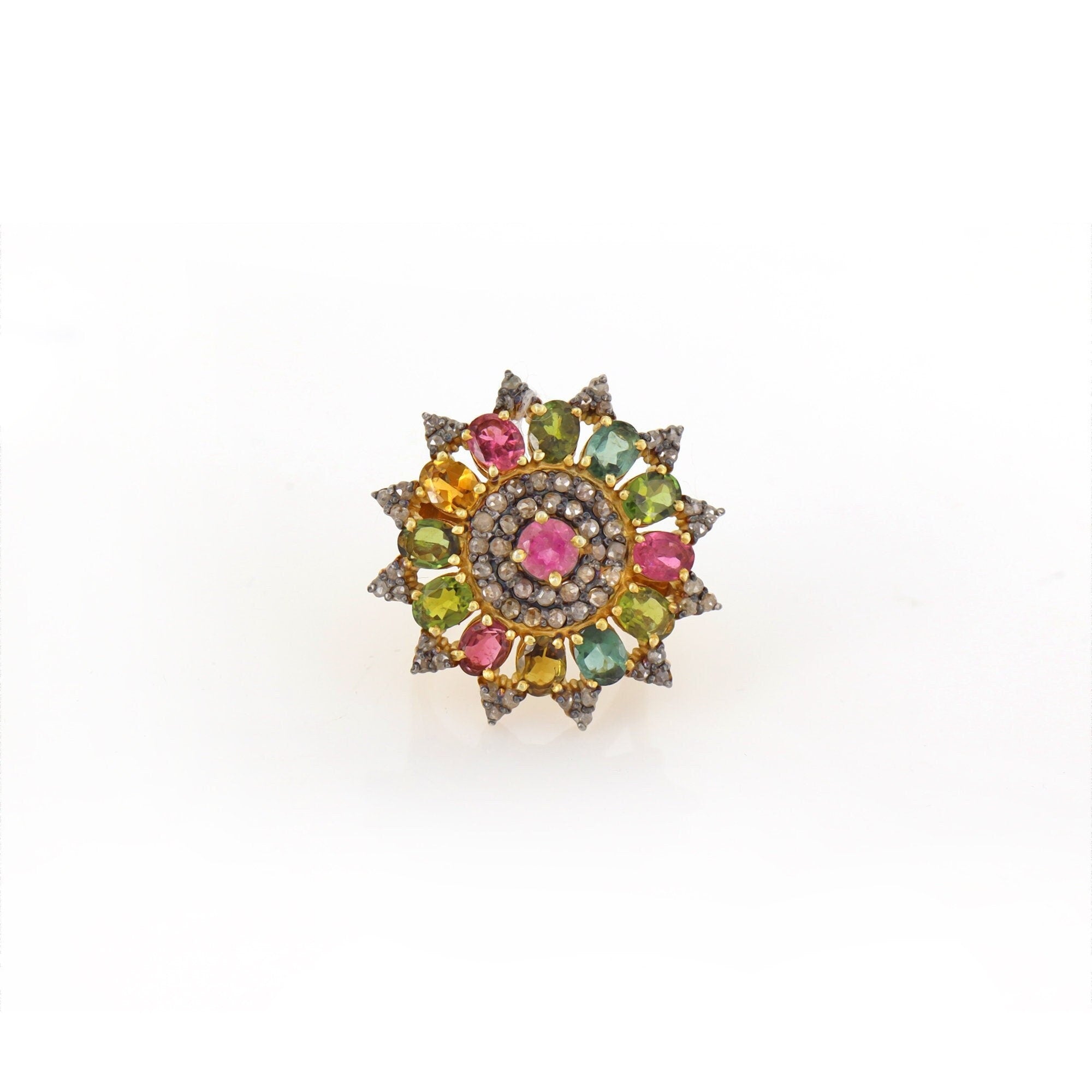 Multi Color Oval Tourmaline Ring Silver