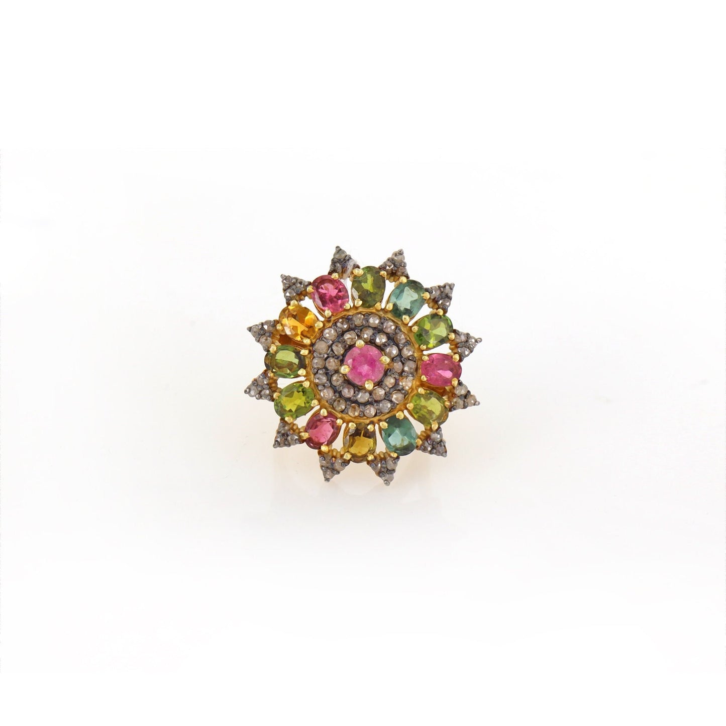 Multi Color Oval Tourmaline Ring Silver