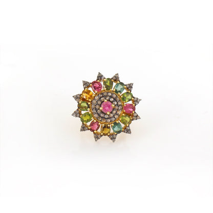 Multi Color Oval Tourmaline Ring Silver