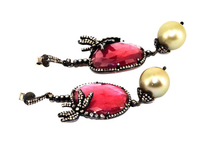Pink Sapphire Stone Design Pave Genuine Rosecut Earring