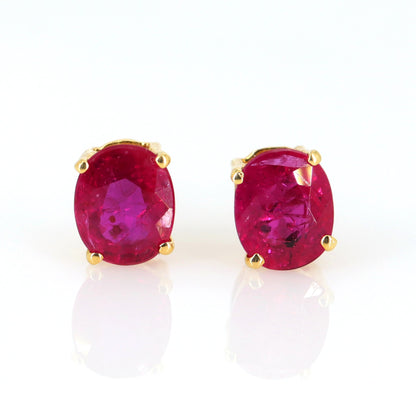 1.26 Ruby Studs Yellow/White Dainty Ruby Studs 6X5Mm Genuine Ruby Tiny Ruby Push Back Studs 18K Gold
