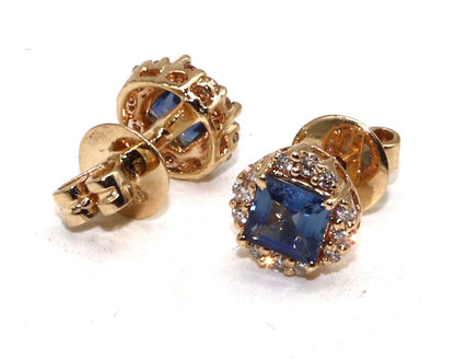 Blue Sapphire Gemstone Studs / Yellow Studs / Princess Cut Sapphire Stone Stud Earring 14K Gold