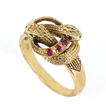 Vintage 9K Double Head Snake Ring Gold