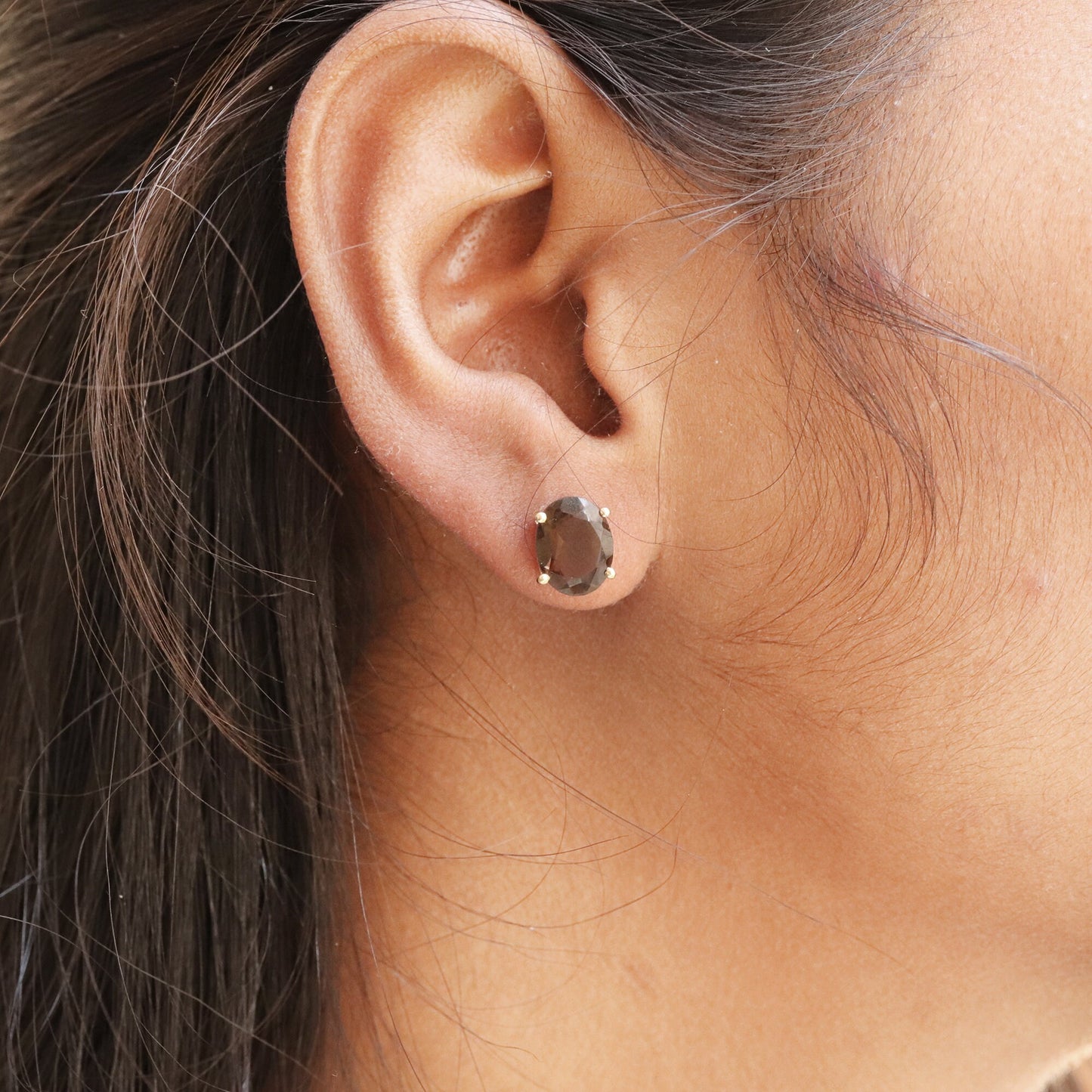 Faceted Smoky Quartz Studs Or Necklace 14K Gold