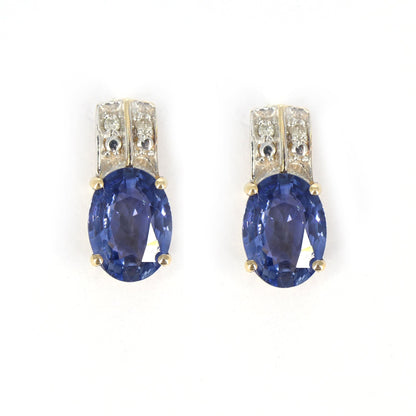 Minimalist Yellow Blue Sapphire Earring 14K Gold