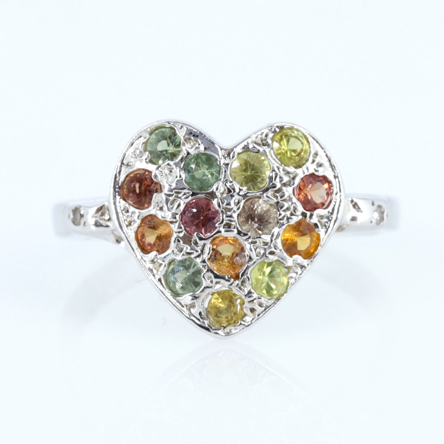 Heart Shape Multi Sapphire Sterling Ring Silver