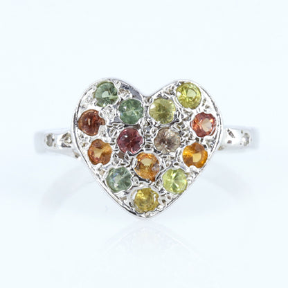 Heart Shape Multi Sapphire Sterling Ring Silver