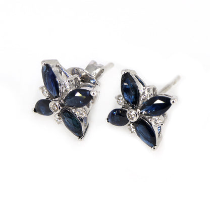 White Ear Studs Blue Sapphire Blue Sapphire Earring 14K Gold