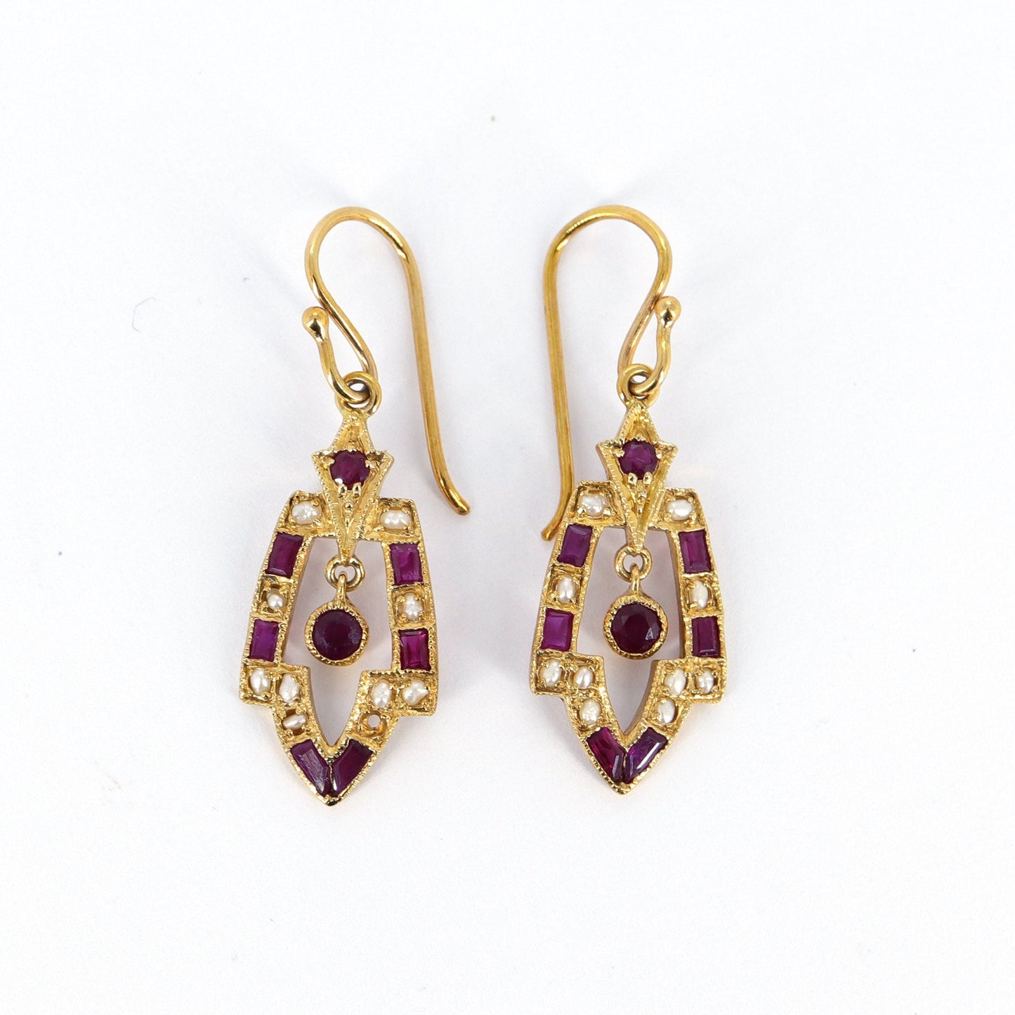 Pearl Red Ruby Earring Gold