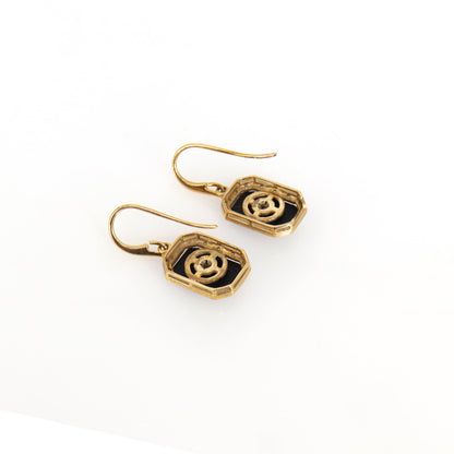 9K Yellow Black Onyx Earring Gold