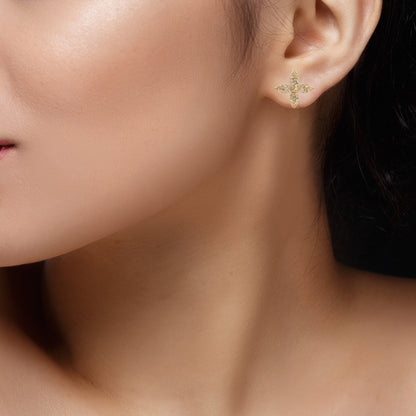 Yellow Cross Flower Stud Earring 14K Gold