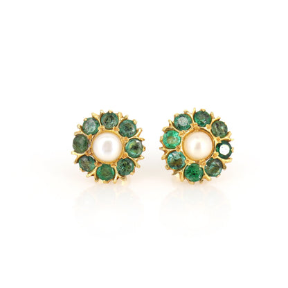 Yellow Emerald Pearl Earring 18K Gold