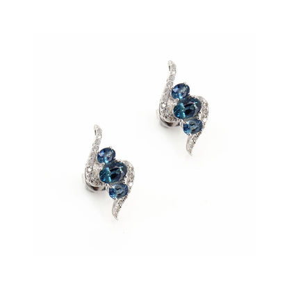 White Ear Studs Blue Sapphire Blue Sapphire Earring 14K Gold