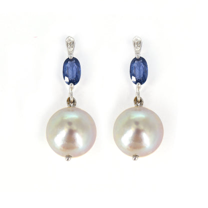 White Studded Blue Sapphire Earring 14K Gold