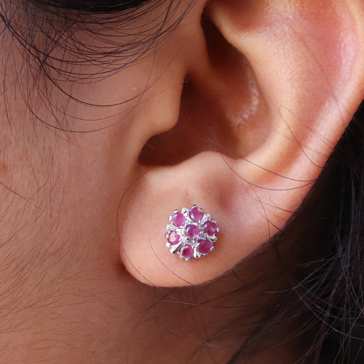 925 Sterling Studs Ruby Studs Birthday Studs Earring Silver