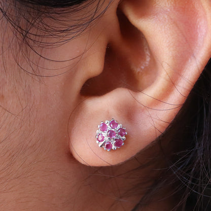 925 Sterling Studs Ruby Studs Birthday Studs Earring Silver