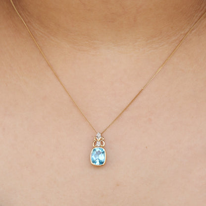 Blue Topaz & Pendant 14K Gold