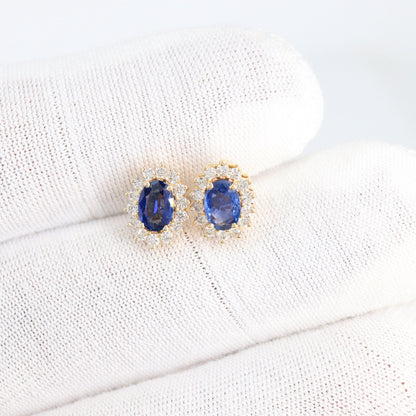 Yellow Blue Sapphire Studs Earring 14K Gold