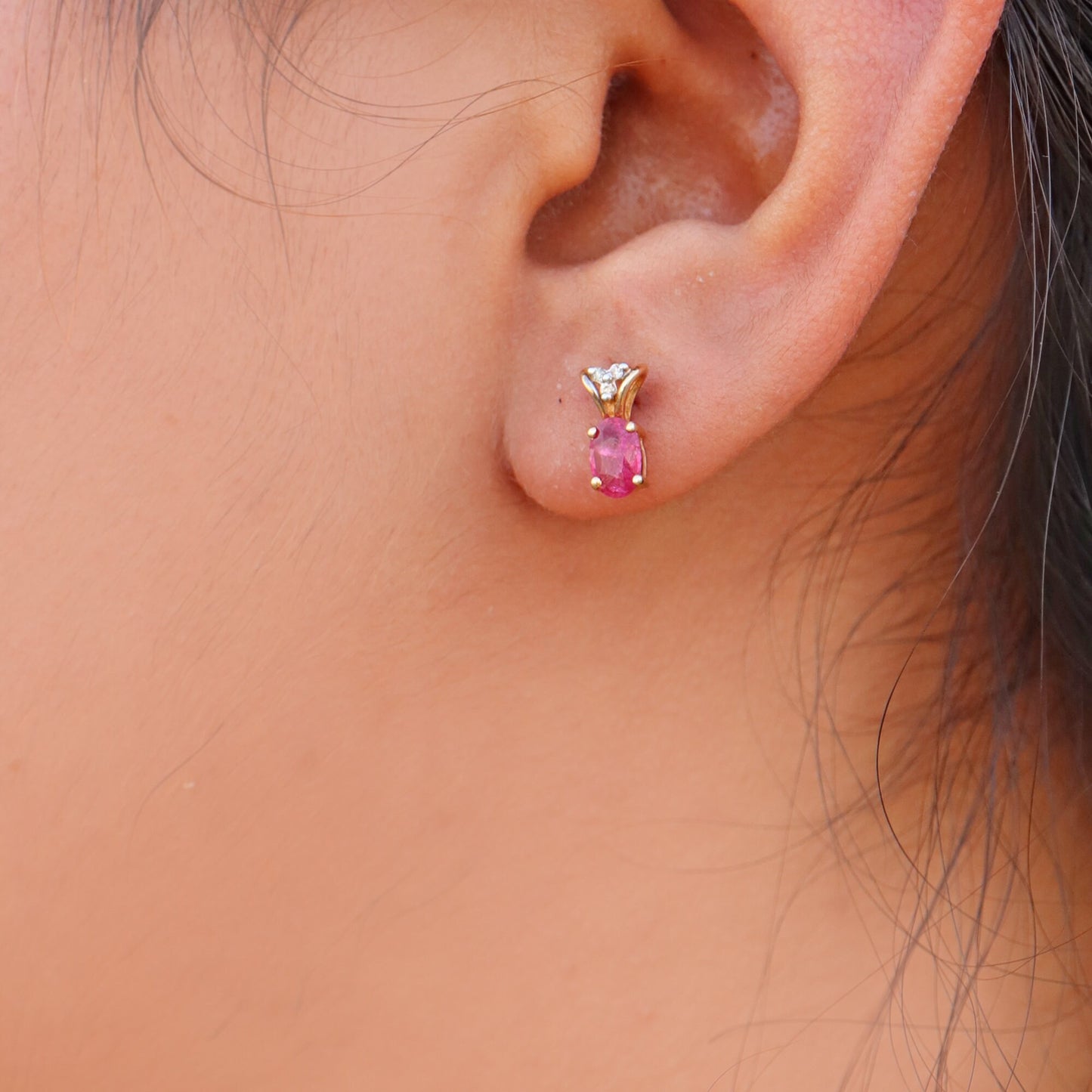 Dainty Ruby Stud Earring 14K Gold