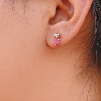 Dainty Ruby Stud Earring 14K Gold