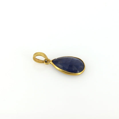 Blue Sapphire Cabochon Rose Cut Gemstone Handmade Pendant 18K Gold