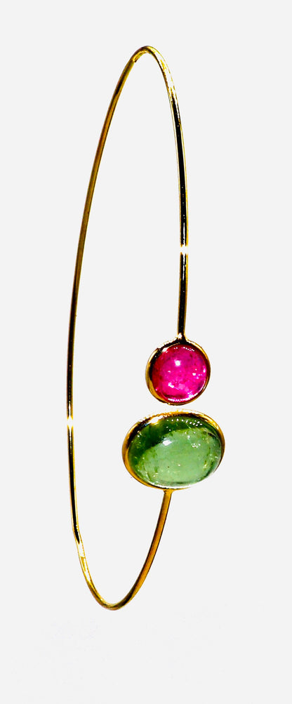 Open Cuff Bangle Flexible Bangle Yellow Bangle Multi Tourmaline Fine Jewelry Anniversary Multi Tourmaline 18K Gold
