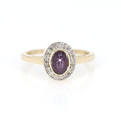 Halo Star Ruby Ring 14K Gold