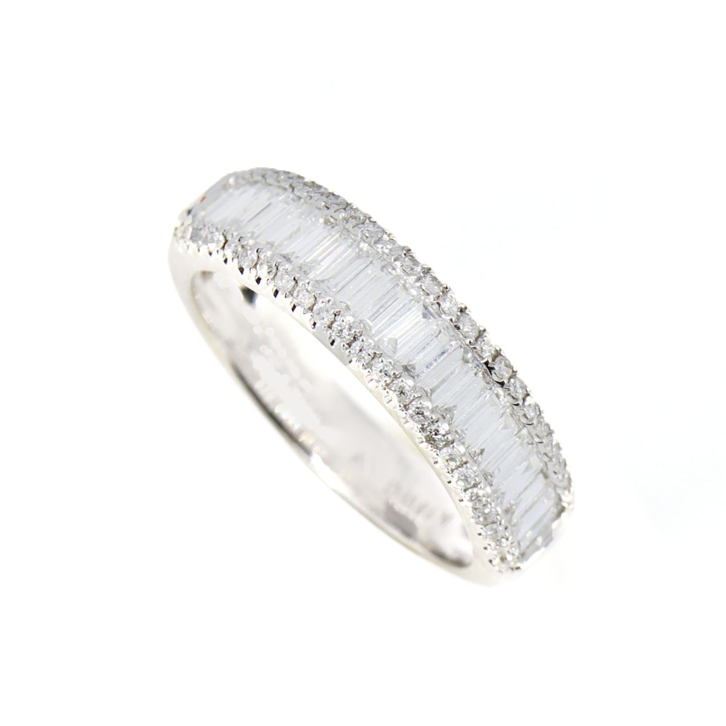 Half Eternity White Band Baguette Round Cut Ring 18K Gold