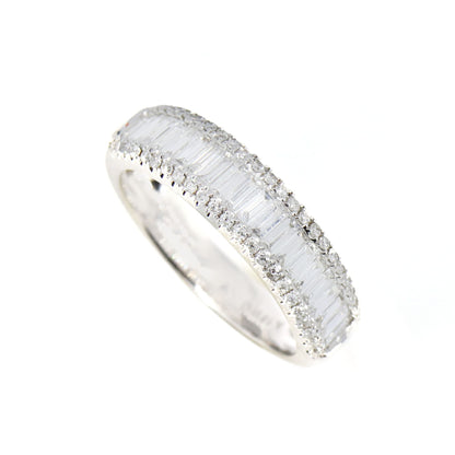 Half Eternity White Band Baguette Round Cut Ring 18K Gold