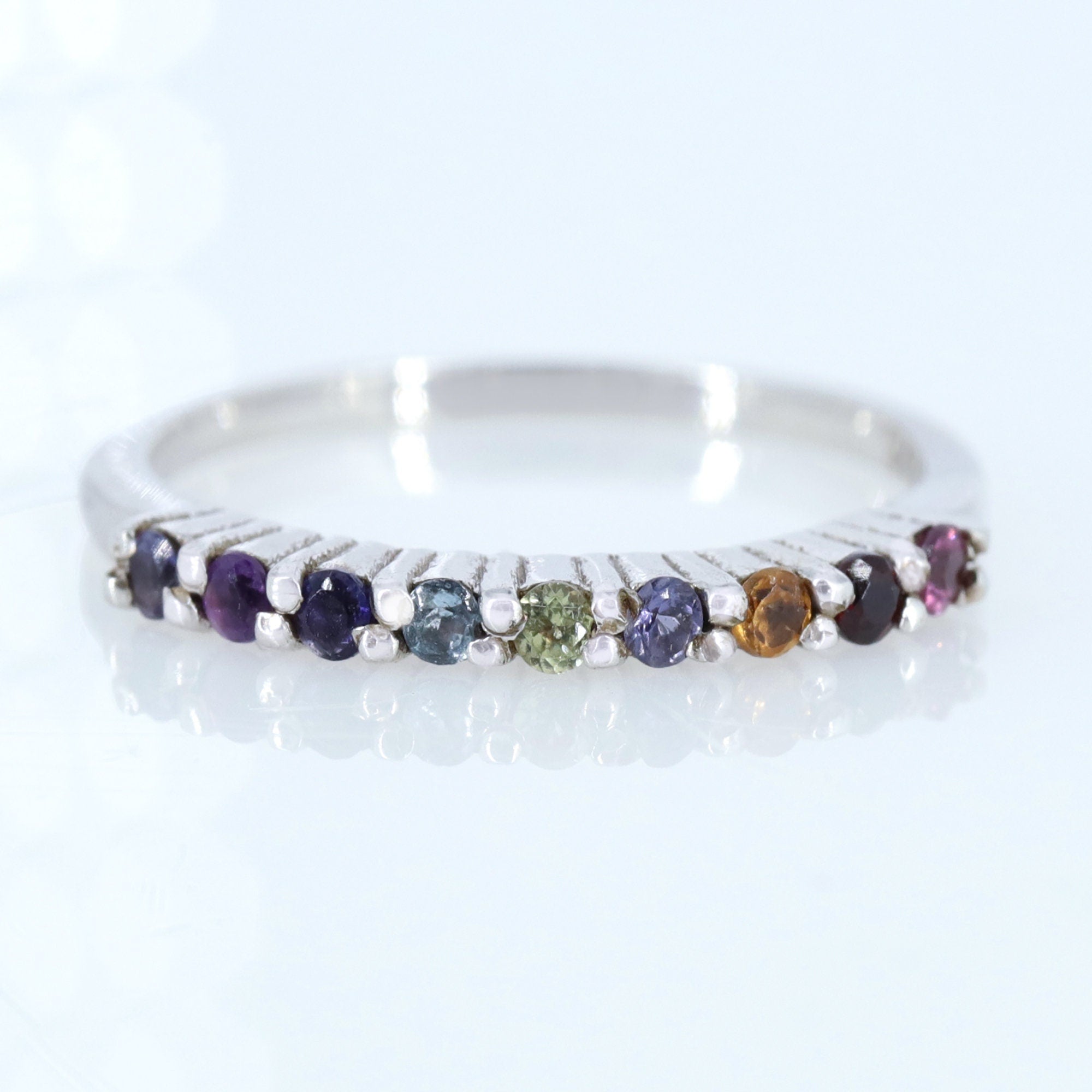 Beautiful Multi Semi Precious Gemstone Ring Silver