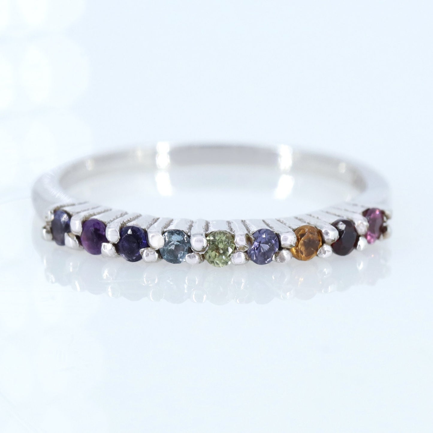 Beautiful Multi Semi Precious Gemstone Ring Silver