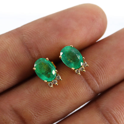 Oval Cut Emerald & Earring 14K Gold