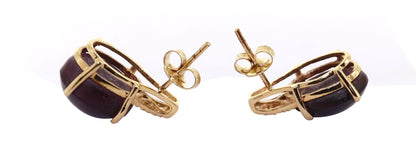 Star Ruby Studs Yellow Certified Genuine Ruby Cabochon Solitaire Earring 14K Gold