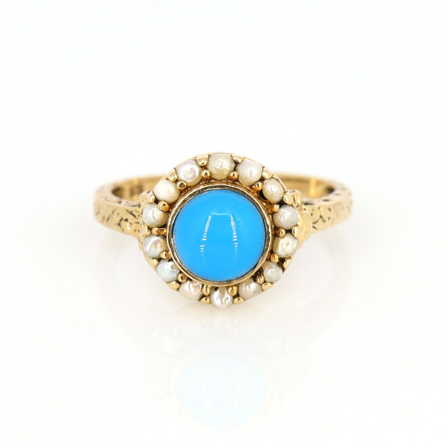 Vintage 9K Pearl & Blue Stone Turquoise Cocktail Ring Gold