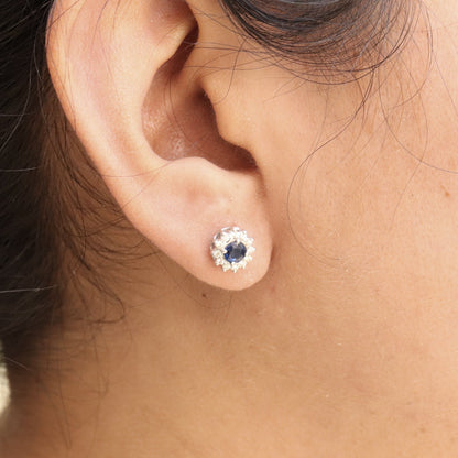 Blue Sapphire Jewelry White Jewelry Blue Sapphire Earring 18K Gold