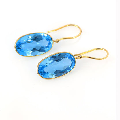 Oval Shape Blue Topaz Earring 18K Gold
