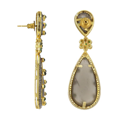 Unique Design Grey Moonstone Chrome Diopside Gemstone Earring