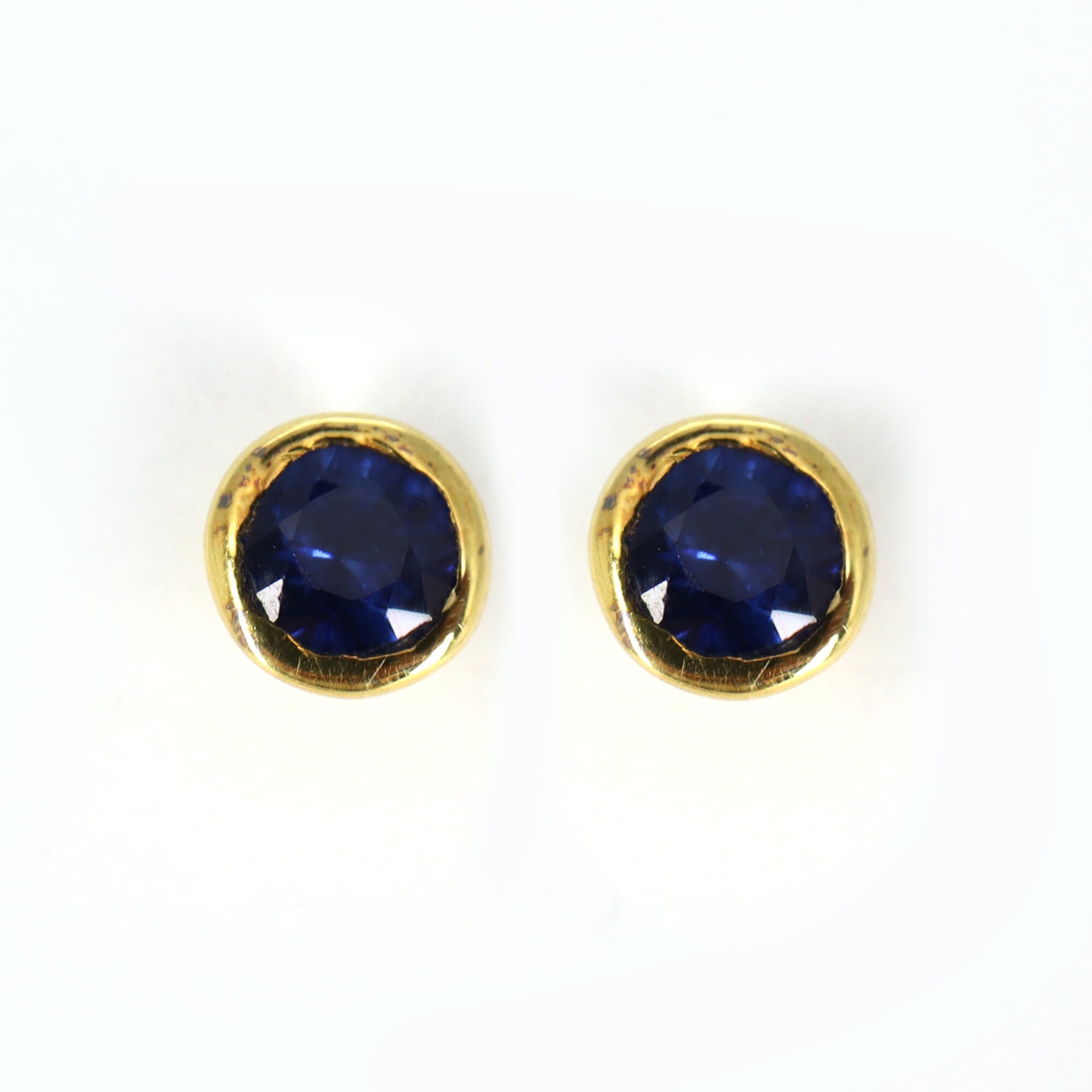 4Mm Tiny Round Studs Daily Wear Studs Blue Sapphire Yellow Sapphire Earring 14K Gold