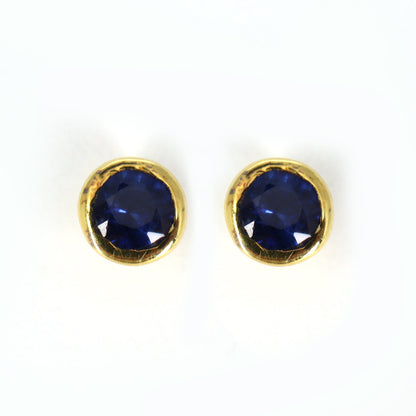 4Mm Tiny Round Studs Daily Wear Studs Blue Sapphire Yellow Sapphire Earring 14K Gold