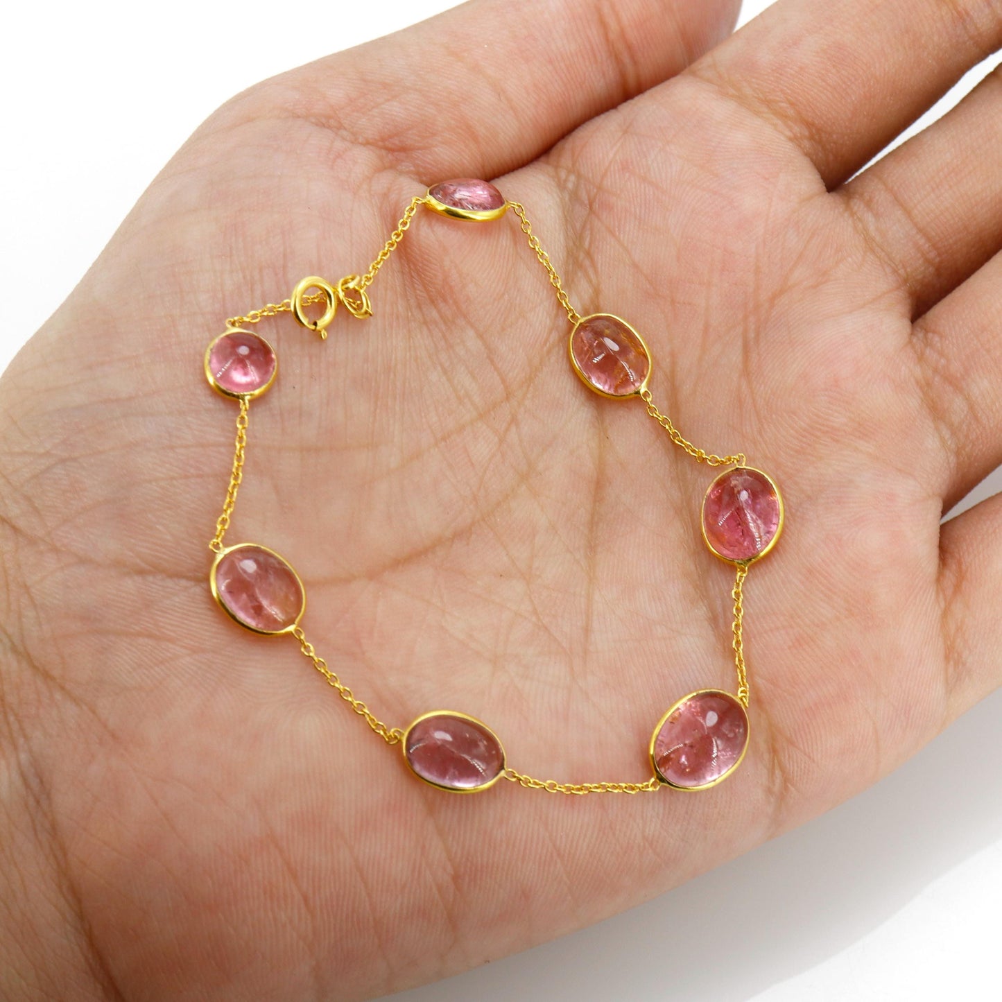 Elegant Pink Tourmaline Bracelet 14K Gold