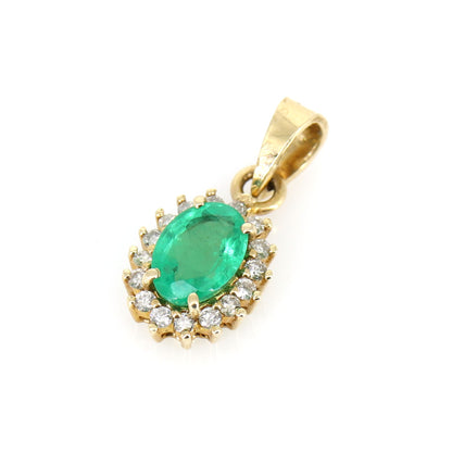 Cluster Setting Center Emerald Gemstone Pendant 14K Gold