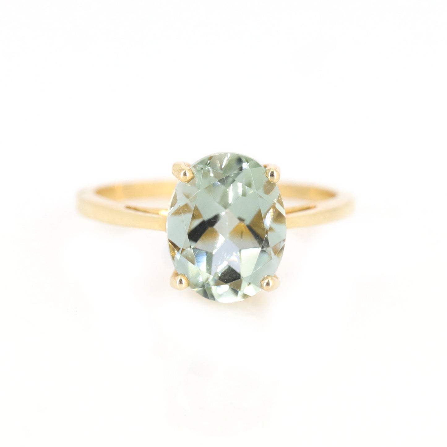 Faceted Green Amethyst Ring 14K Gold