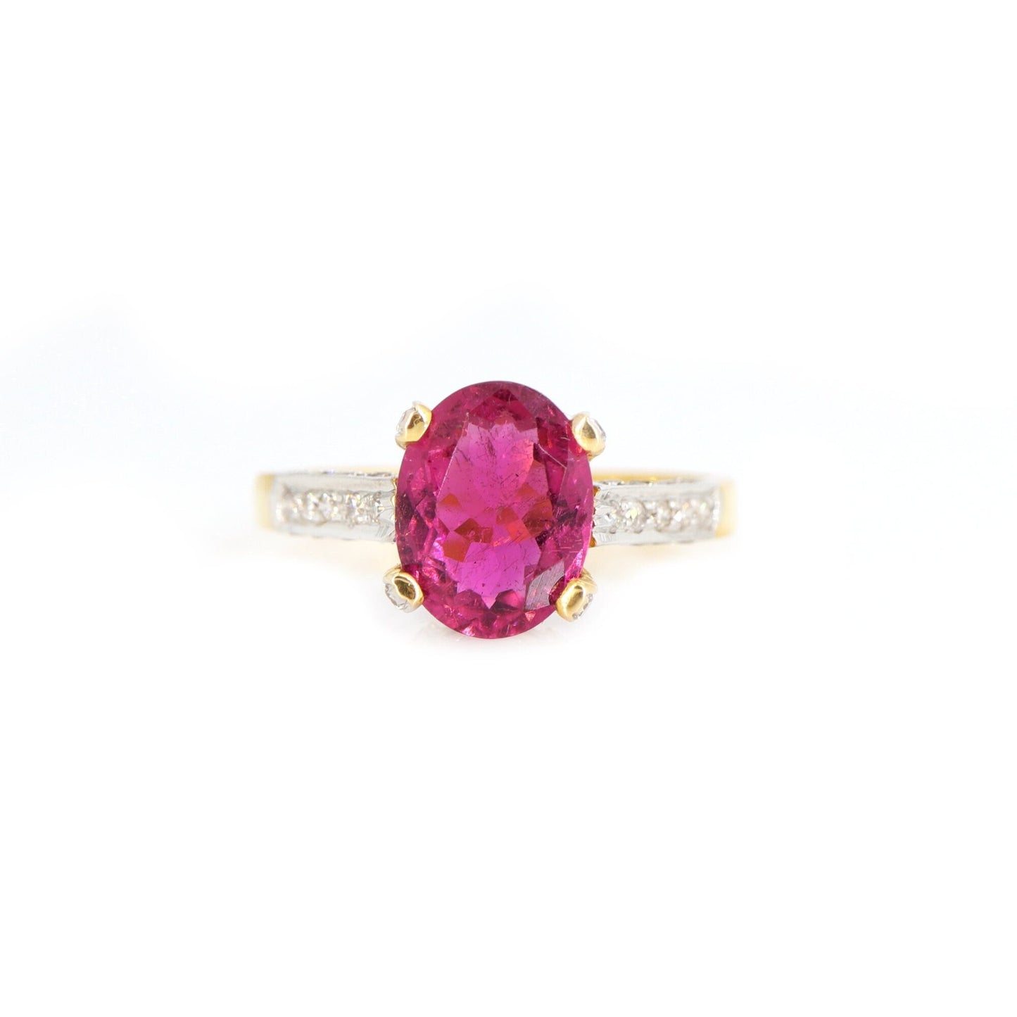 Nice Dark Pink Tourmaline Yellow Ring 18K Gold