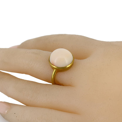 Antique Pink Coral Cabochon Ring 14K Gold