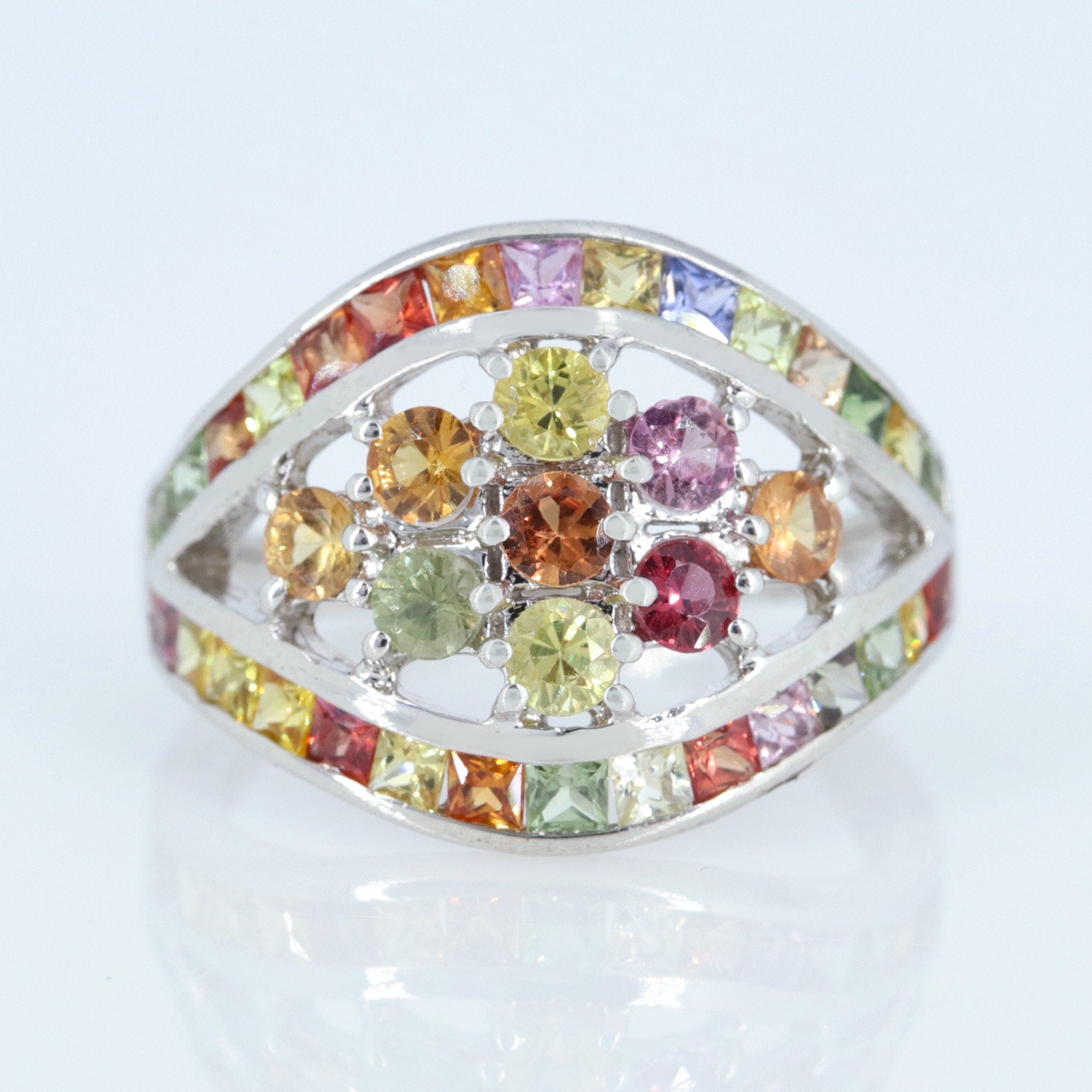 Unique Multi Sapphire Ring Silver