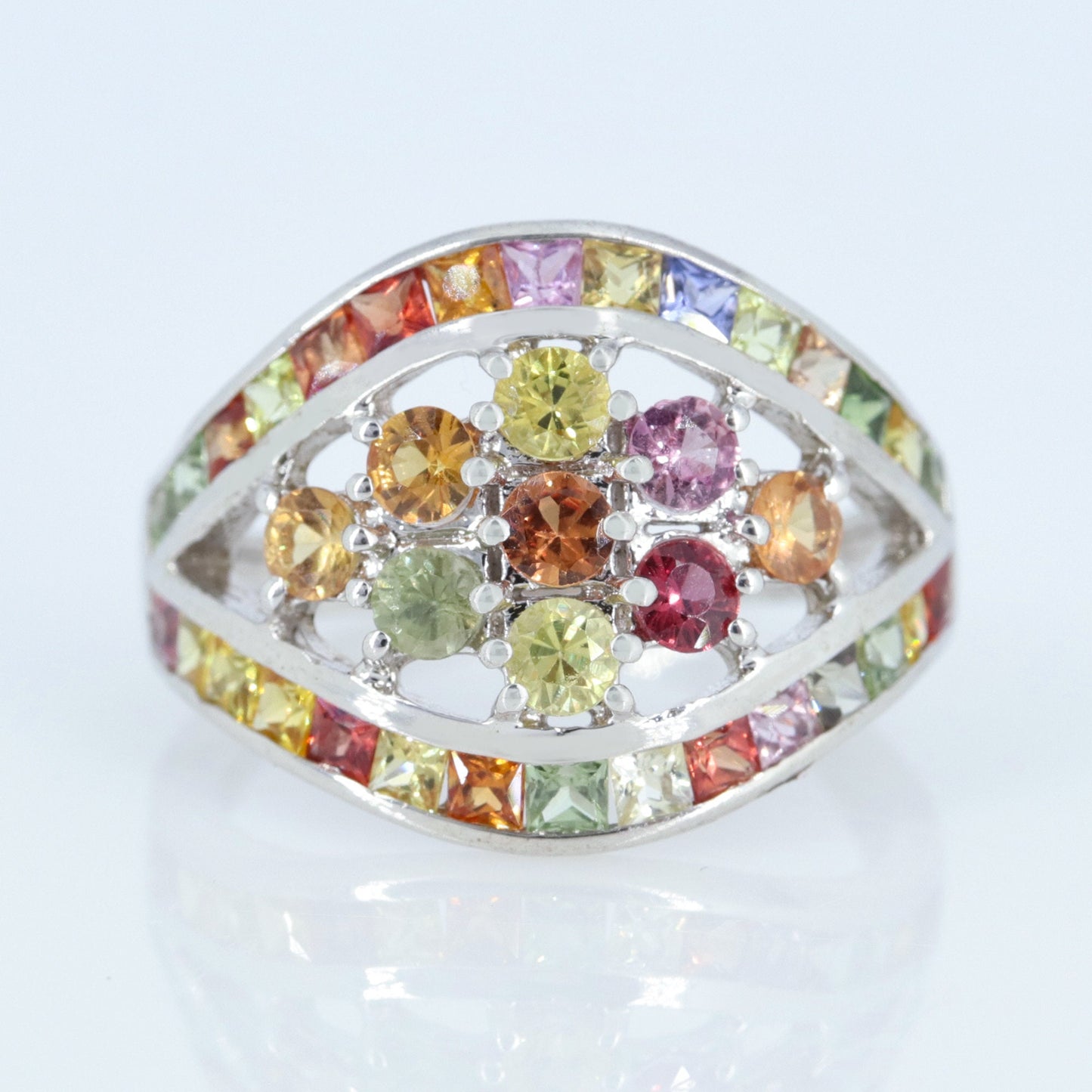 Unique Multi Sapphire Ring Silver