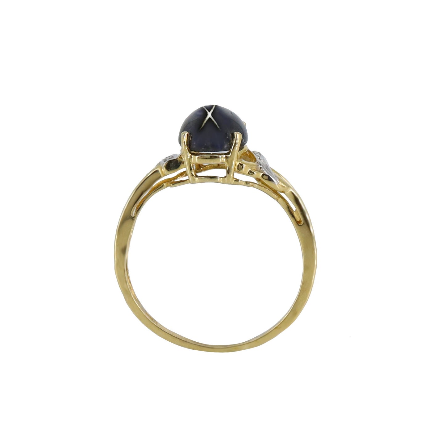 Bypass Style Black Star Ring 14K Gold