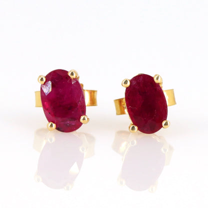 Simple Ruby Stud Earring 14K Gold