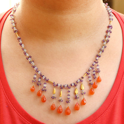 Mid Century Modern" Yellow Strand Beaded Necklace 18K Gold