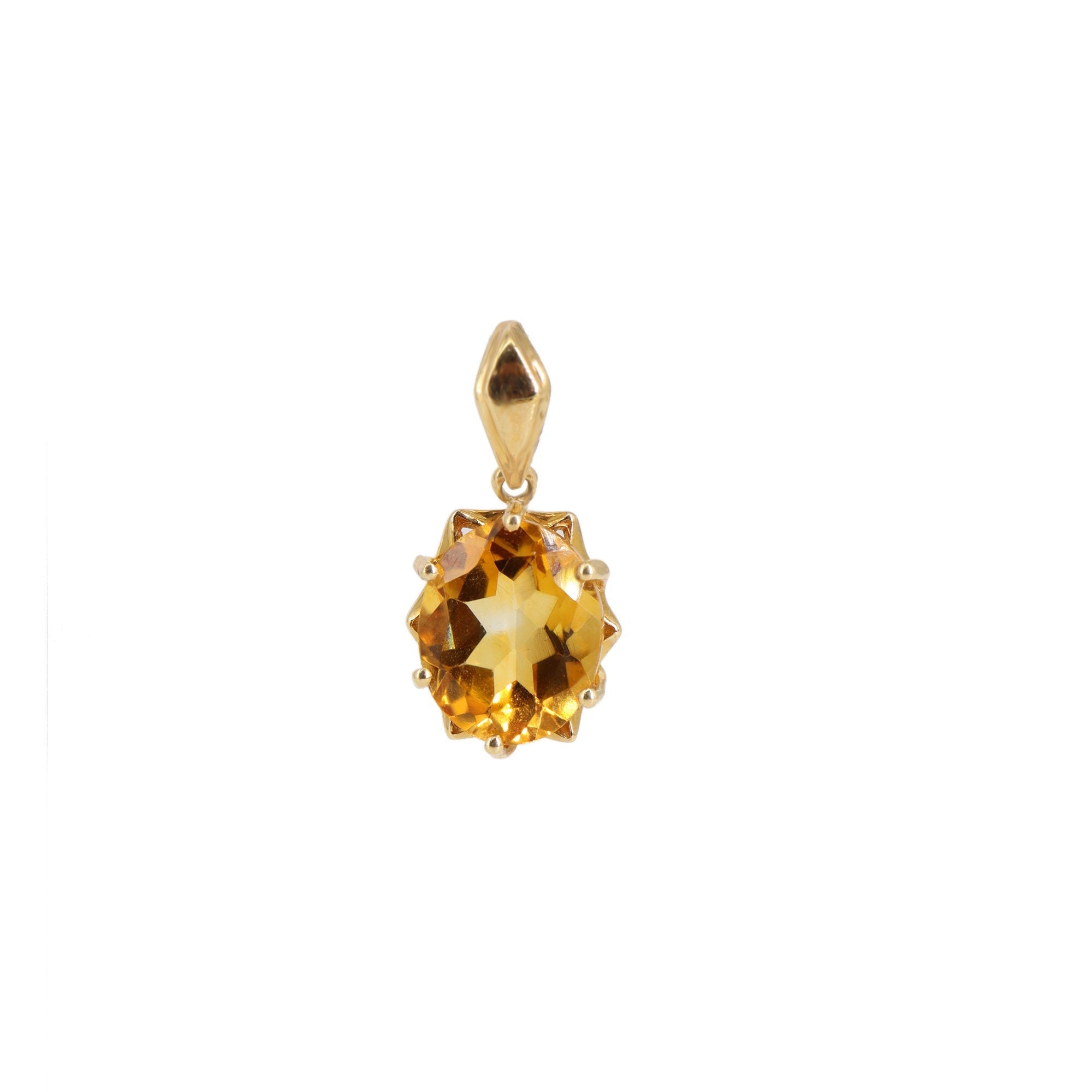 Oval Citrine Pendant 14K Gold